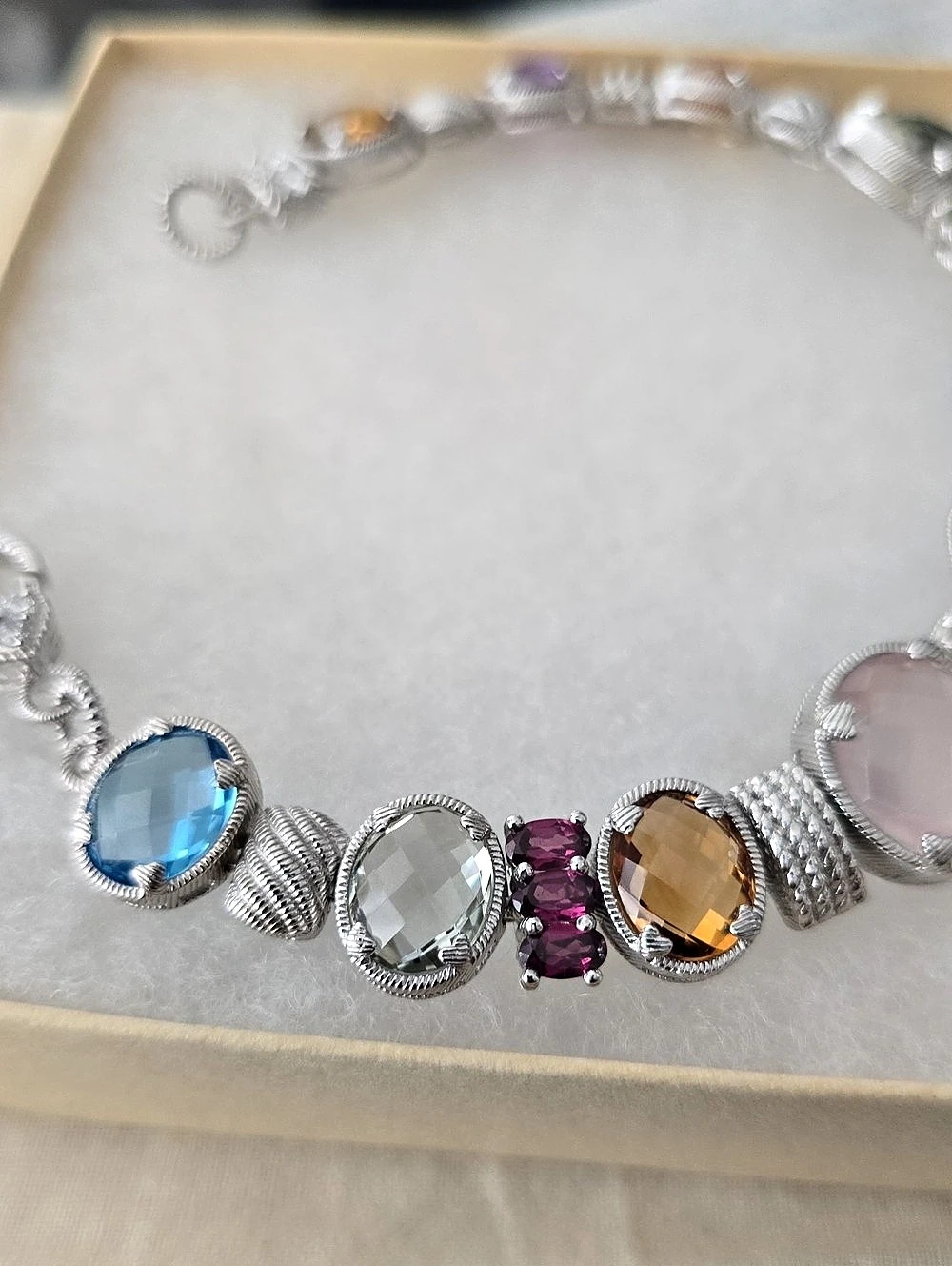 Authentic Judith Ripka Signed Sterling Silver Multi-Gemstone Link Bracelet 8" - Picture 2 of 8